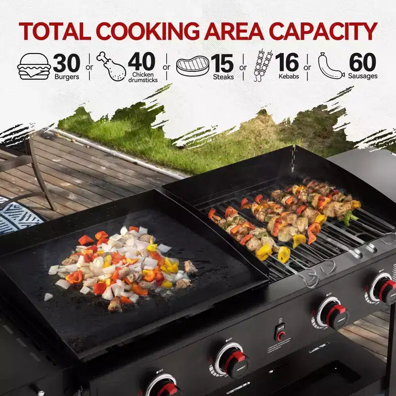 Royal Gourmet 4-Burner Propane Grill & Griddle 48000 BTU Combo Grill GD405ATG Black