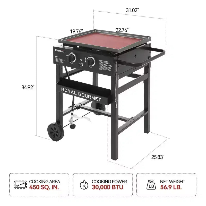 Royal Gourmet 2-Burner Flat Top Griddle 30000 BTU Gas Grill GB2000NTG Black