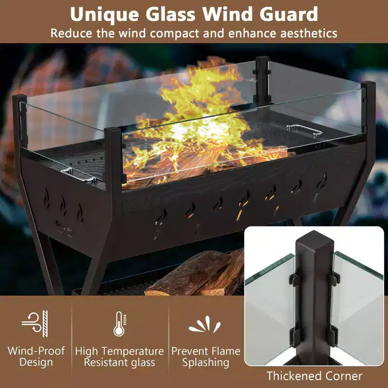 Barbecue au charbon de bois WELLFOR avec pare-vent et supports à assaisonnements NP-LY-11509BN marron