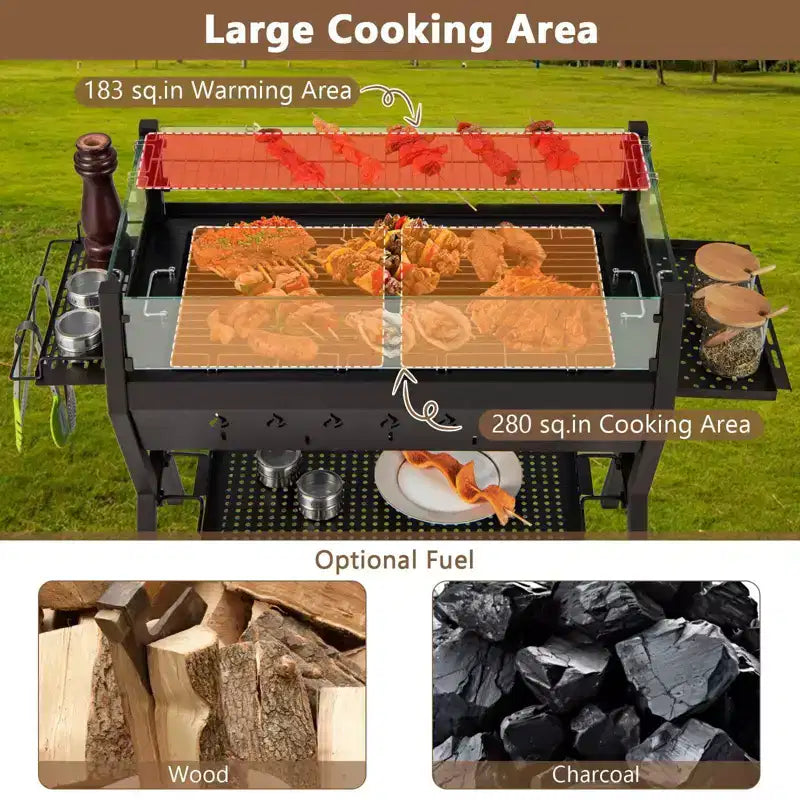 Barbecue au charbon de bois WELLFOR avec pare-vent et supports à assaisonnements NP-LY-11509BN marron
