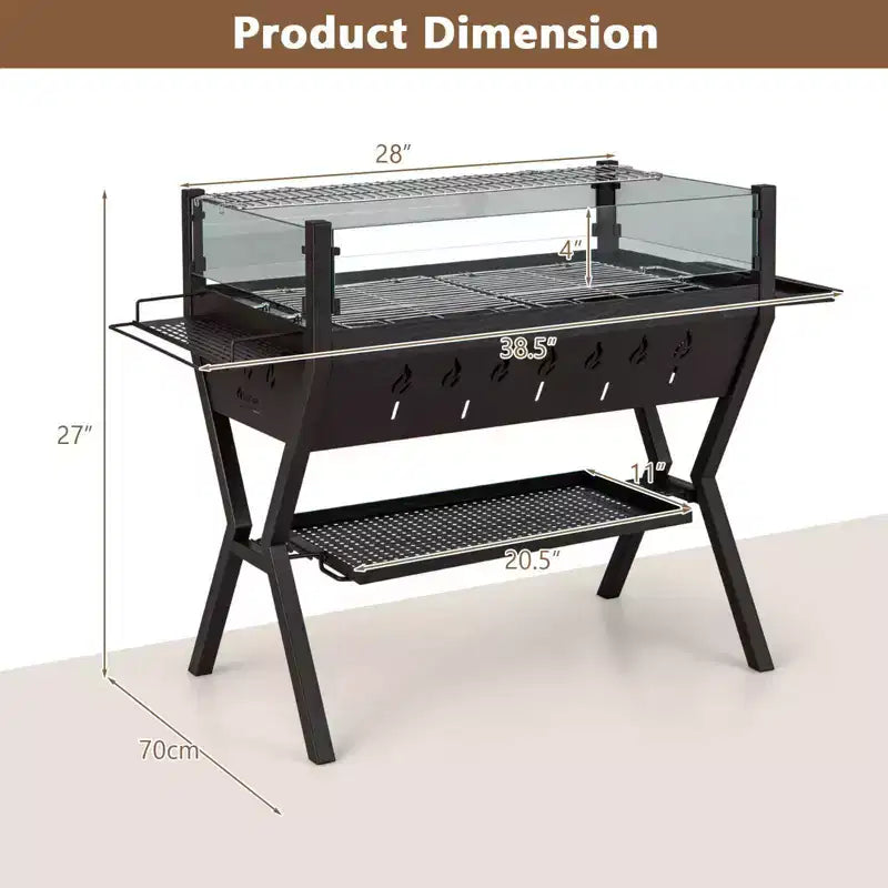 Barbecue au charbon de bois WELLFOR avec pare-vent et supports à assaisonnements NP-LY-11509BN marron