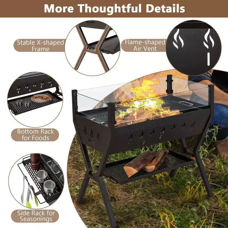 Barbecue au charbon de bois WELLFOR avec pare-vent et supports à assaisonnements NP-LY-11509BN marron