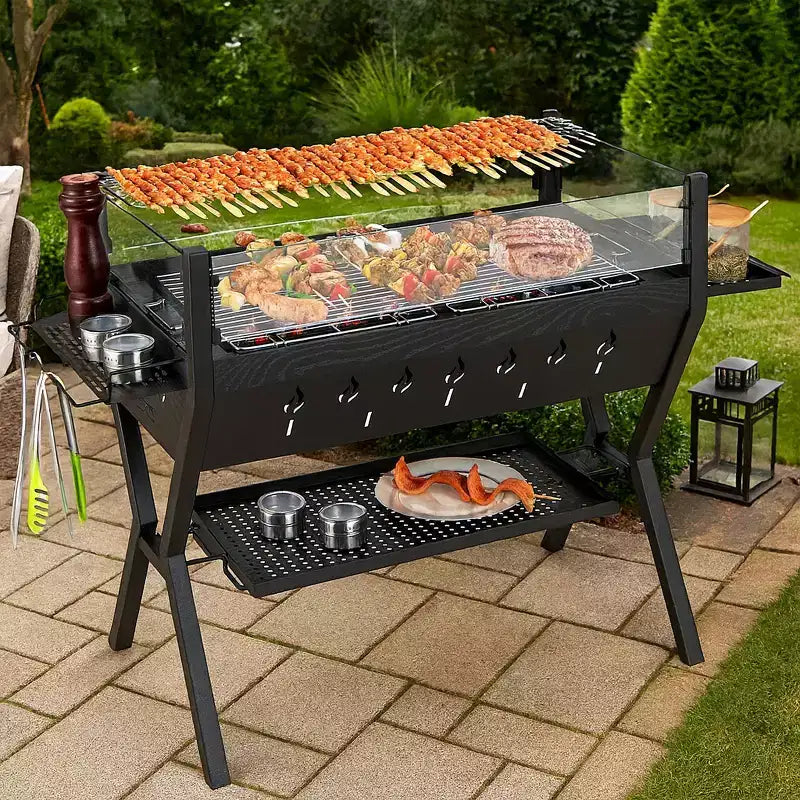 Barbecue au charbon de bois WELLFOR avec pare-vent et supports à assaisonnements NP-LY-11509BN marron