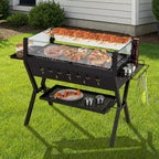 Barbecue au charbon de bois WELLFOR avec pare-vent et supports à assaisonnements NP-LY-11509BN marron