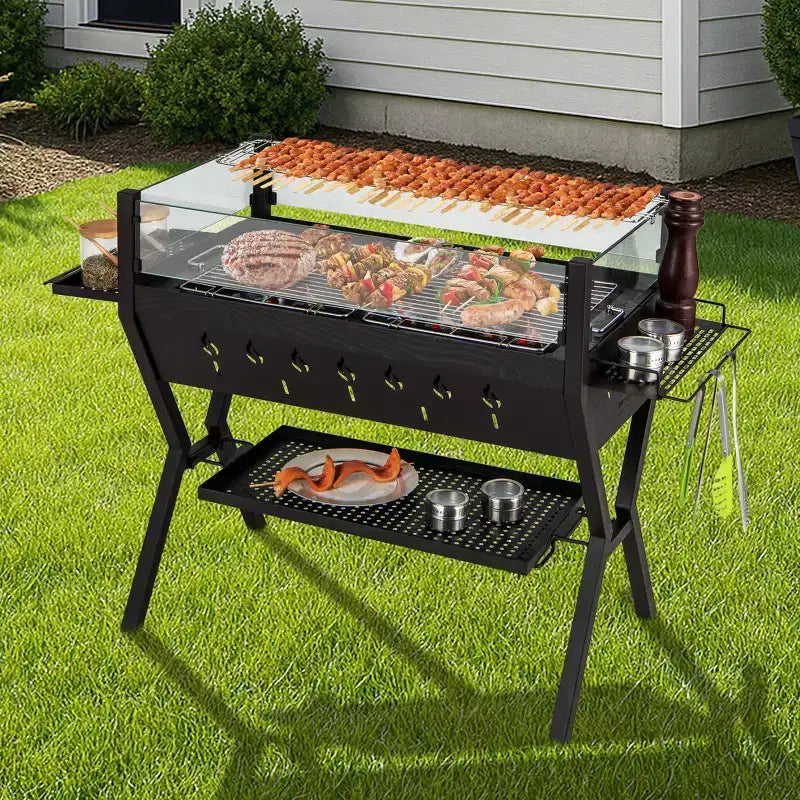 Barbecue au charbon de bois WELLFOR avec pare-vent et supports à assaisonnements NP-LY-11509BN marron