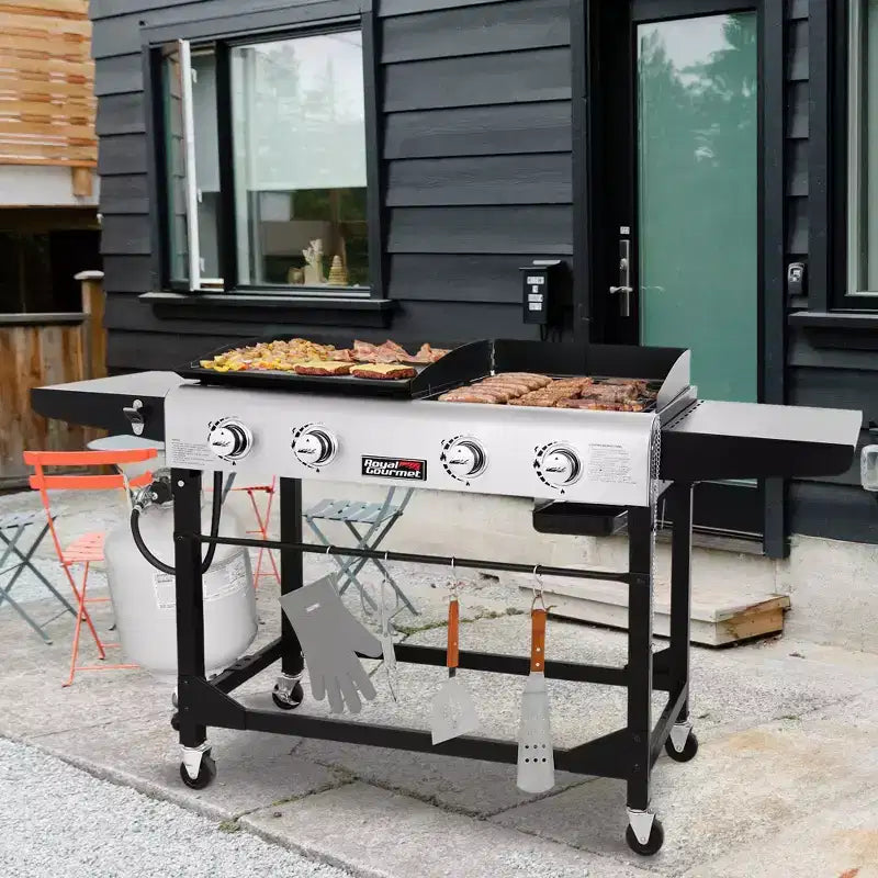 Royal Gourmet Gril combo portable à dessus plat 4 brûleurs 48000 BTU GD401TG Noir