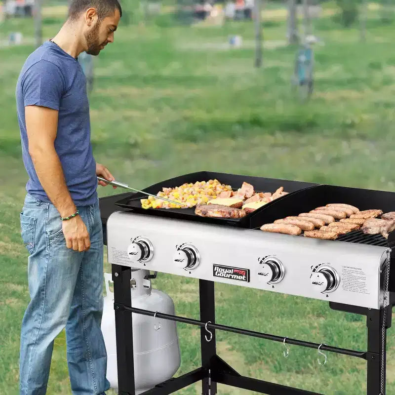 Royal Gourmet Gril combo portable à dessus plat 4 brûleurs 48000 BTU GD401TG Noir