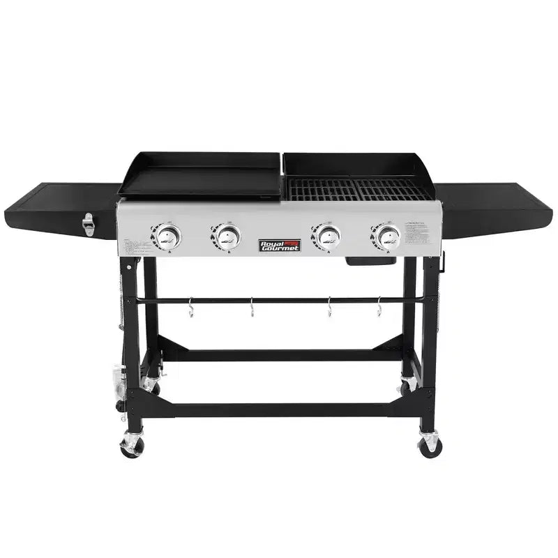 Royal Gourmet Gril combo portable à dessus plat 4 brûleurs 48000 BTU GD401TG Noir