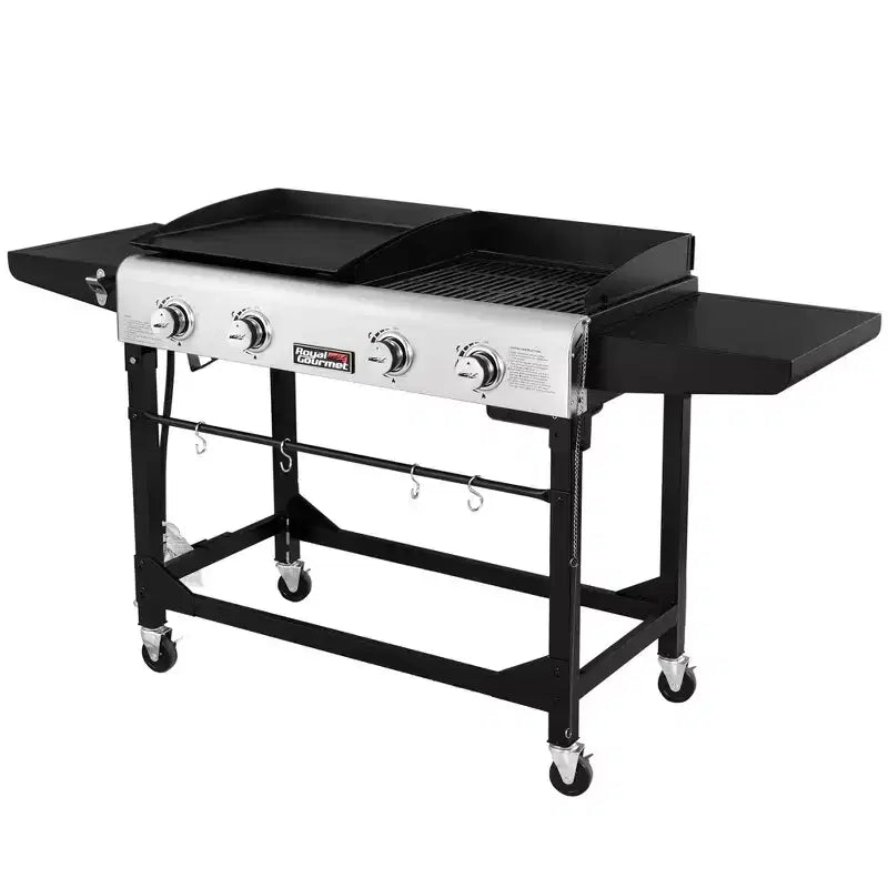 Royal Gourmet Gril combo portable à dessus plat 4 brûleurs 48000 BTU GD401TG Noir