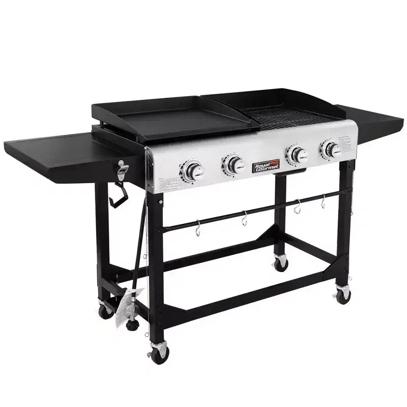 Royal Gourmet Gril combo portable à dessus plat 4 brûleurs 48000 BTU GD401TG Noir