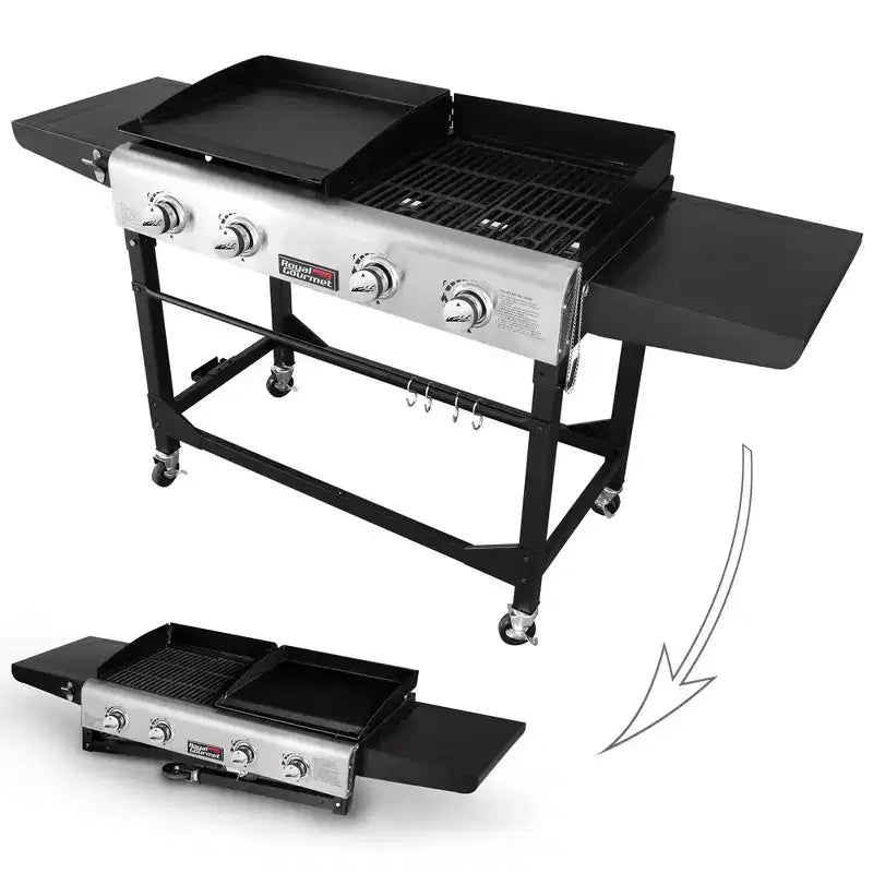 Royal Gourmet Gril combo portable à dessus plat 4 brûleurs 48000 BTU GD401TG Noir