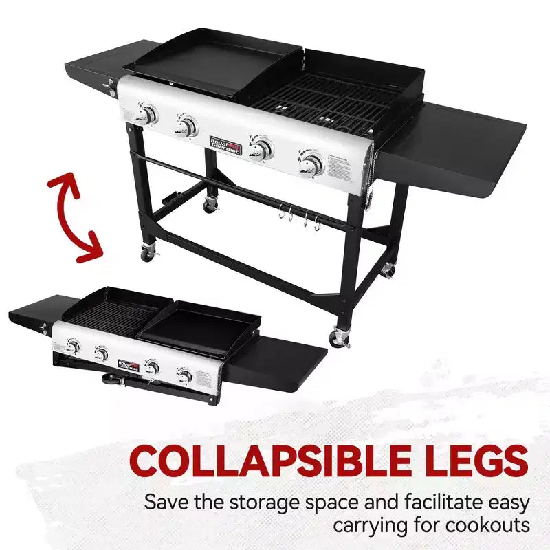 Royal Gourmet Gril combo portable à dessus plat 4 brûleurs 48000 BTU GD401TG Noir