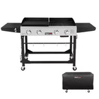 Royal Gourmet 4-Burner 48000 BTU Iron Portable Flat Top Gas Combination Grill GD401CTG Black