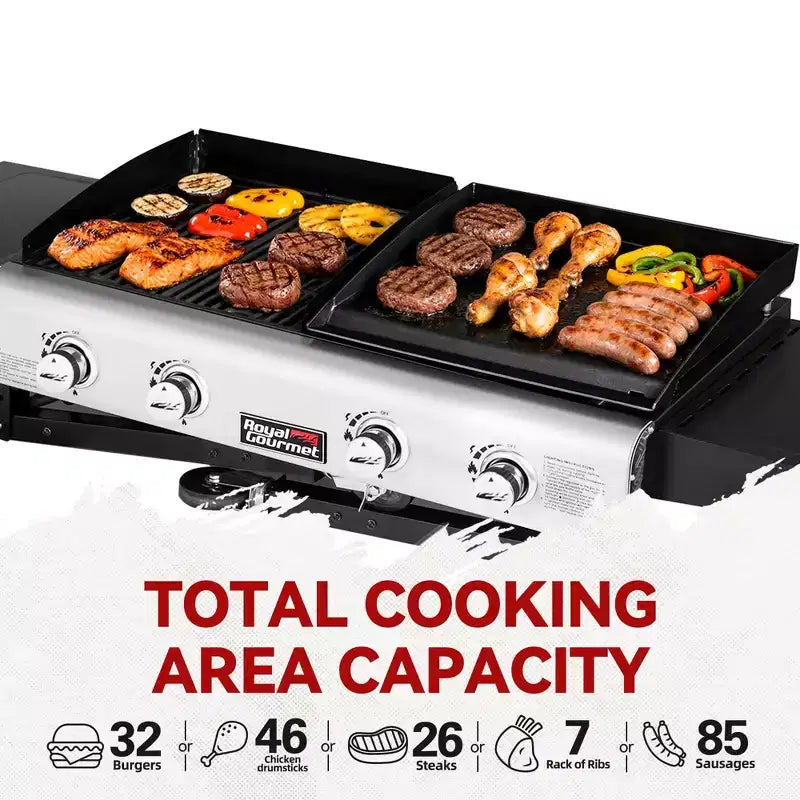 Royal Gourmet 4-Burner 48000 BTU Iron Portable Flat Top Gas Combination Grill GD401CTG Black