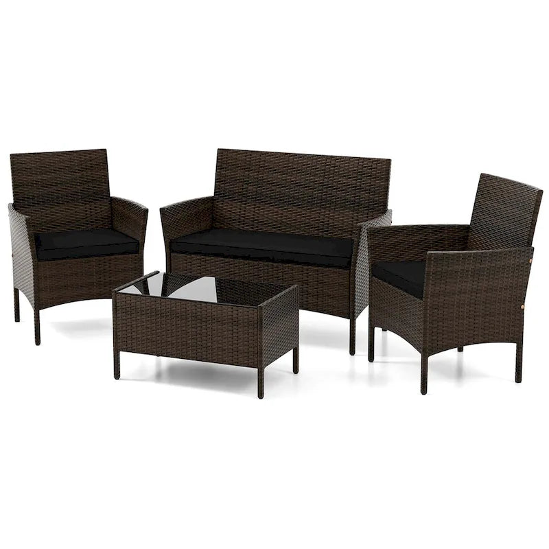 Costway 4 PCS Patio Furniture Set with Washable Cushions and Tempered - See Details
