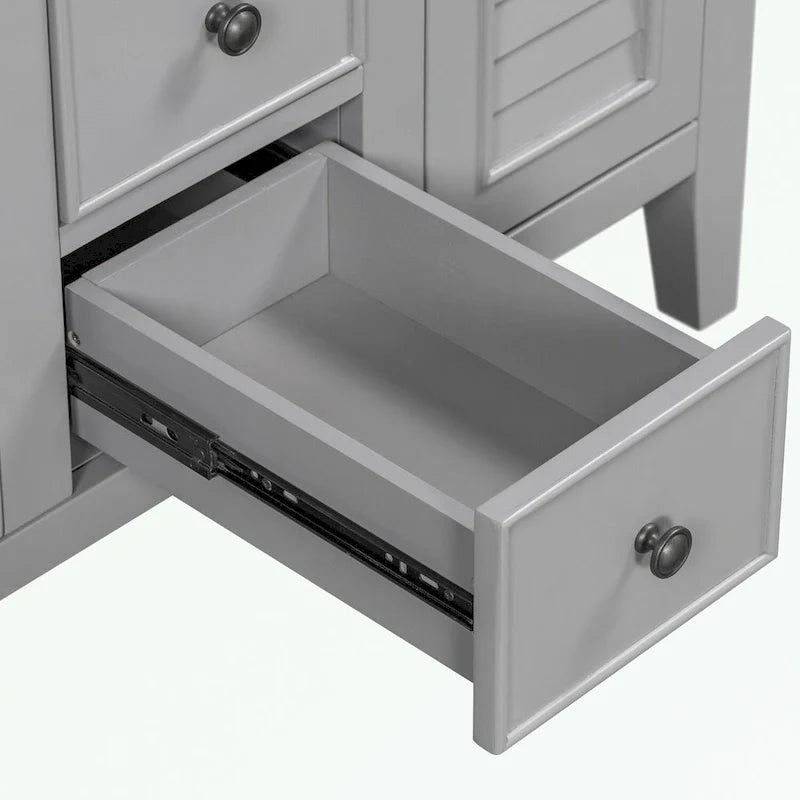 Bathroom Vanity with Ceramic Basin, Two Cabinets and Five Drawers