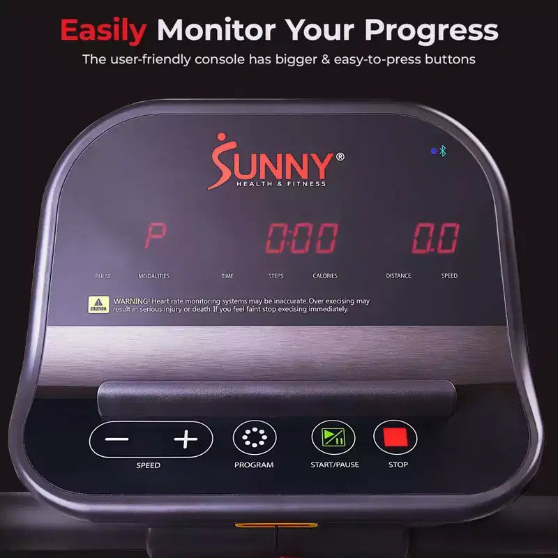 Tapis de course large Sunny Health & Fitness Endurance Cardio avec mains courantes et Bluetooth