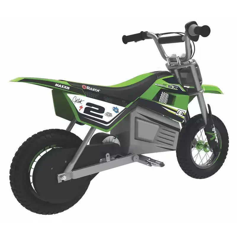 Mini-moto électrique Razor SX350 Dirt Rocket McGrath - Verte : Cadre en acier, moteur 250 W