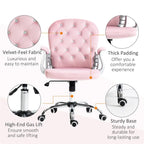Velvet Adjustable Height Home Office Chair w/ Padded Armrests & Wheel - N/A