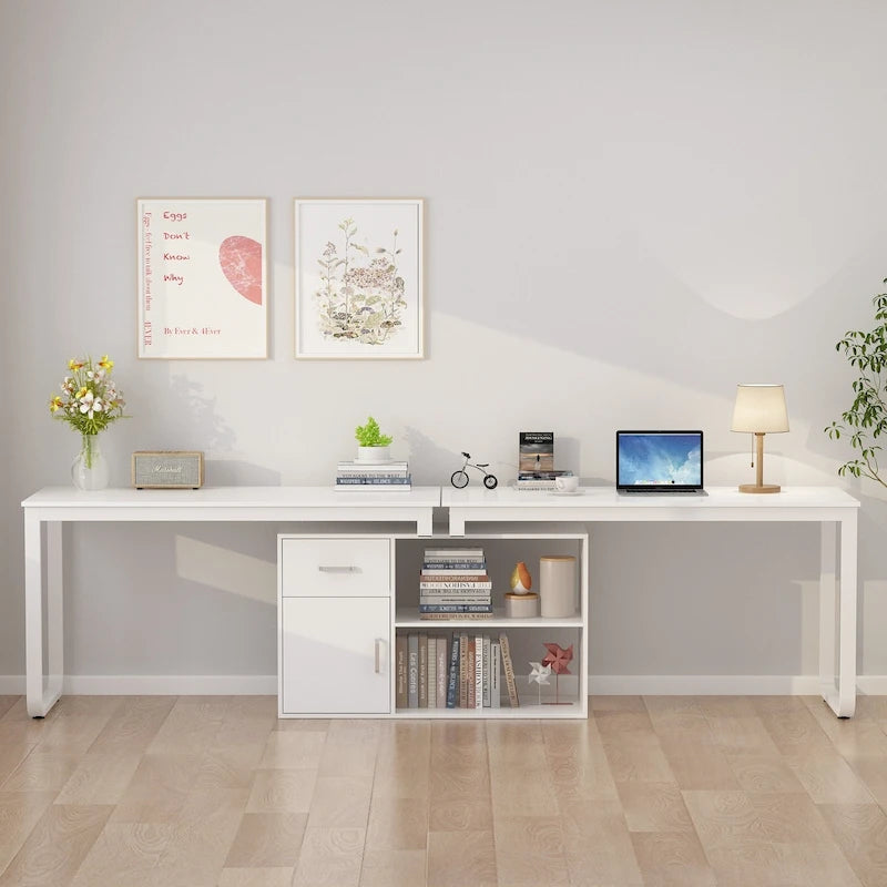 White Reversible L Shape Desk Rotating Desk Working Desk Computer