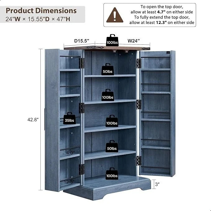 47 Farmhouse Kitchen Pantry, Storage Cabinet with Barn Doors - N/A