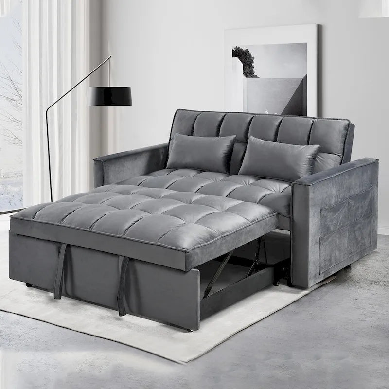 Modern Velvet Futon Loveseat with Reclining Backrest & Pockets, Seats 2 鈥?Dark Gray / Light Gray / Blue / Black