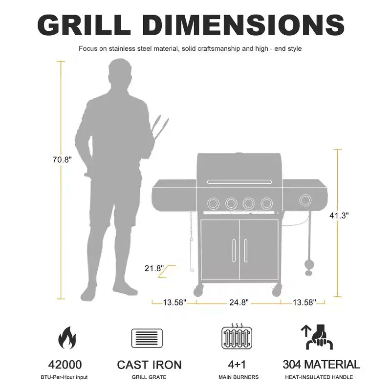 R.W. FLAME 42,000 BTU Propane BBQ Gas Grill  Enamel Grates, Removable Grease Tray, Perfect for Outdoor Cooking, Camping, Backyard, Patio & Deck