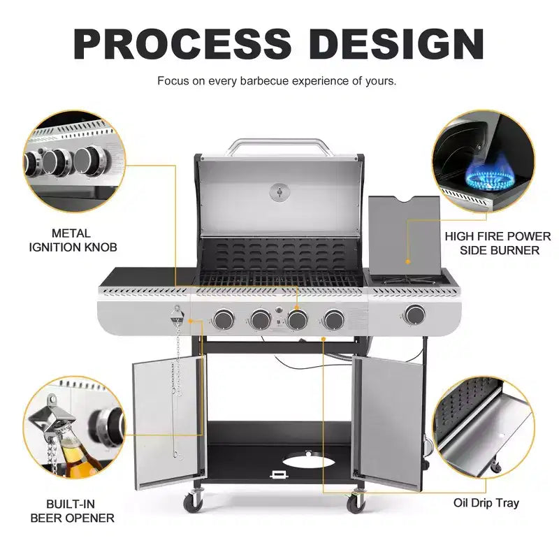 R.W. FLAME 42,000 BTU Propane BBQ Gas Grill  Enamel Grates, Removable Grease Tray, Perfect for Outdoor Cooking, Camping, Backyard, Patio & Deck