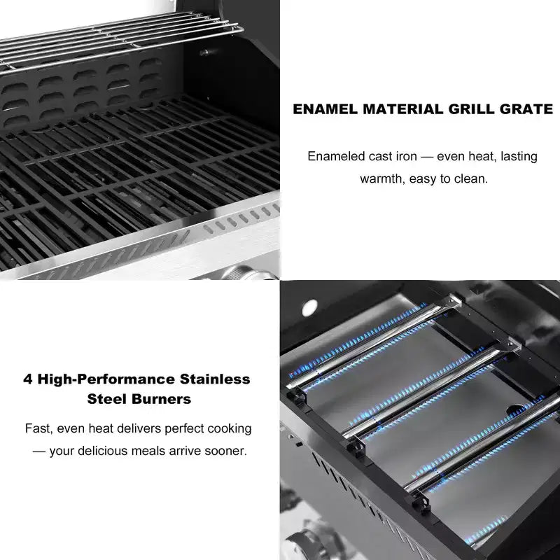 R.W. FLAME 42,000 BTU Propane BBQ Gas Grill  Enamel Grates, Removable Grease Tray, Perfect for Outdoor Cooking, Camping, Backyard, Patio & Deck