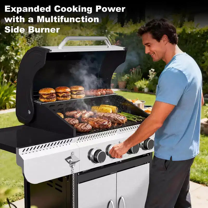 R.W. FLAME 42,000 BTU Propane BBQ Gas Grill  Enamel Grates, Removable Grease Tray, Perfect for Outdoor Cooking, Camping, Backyard, Patio & Deck