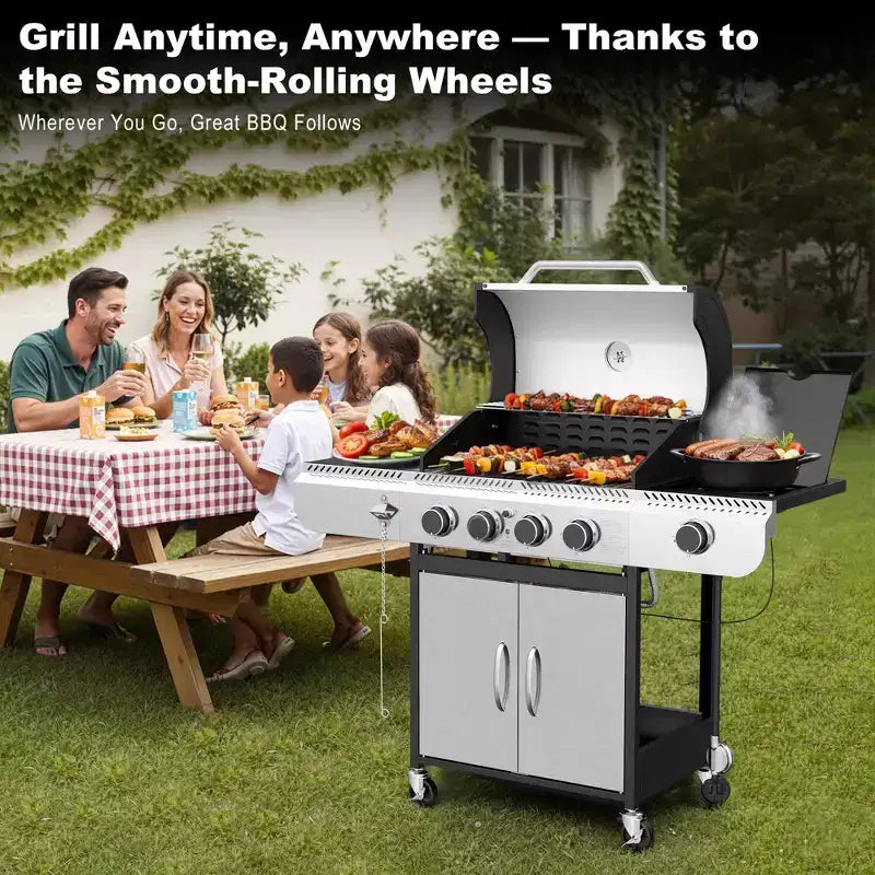 R.W. FLAME 42,000 BTU Propane BBQ Gas Grill  Enamel Grates, Removable Grease Tray, Perfect for Outdoor Cooking, Camping, Backyard, Patio & Deck