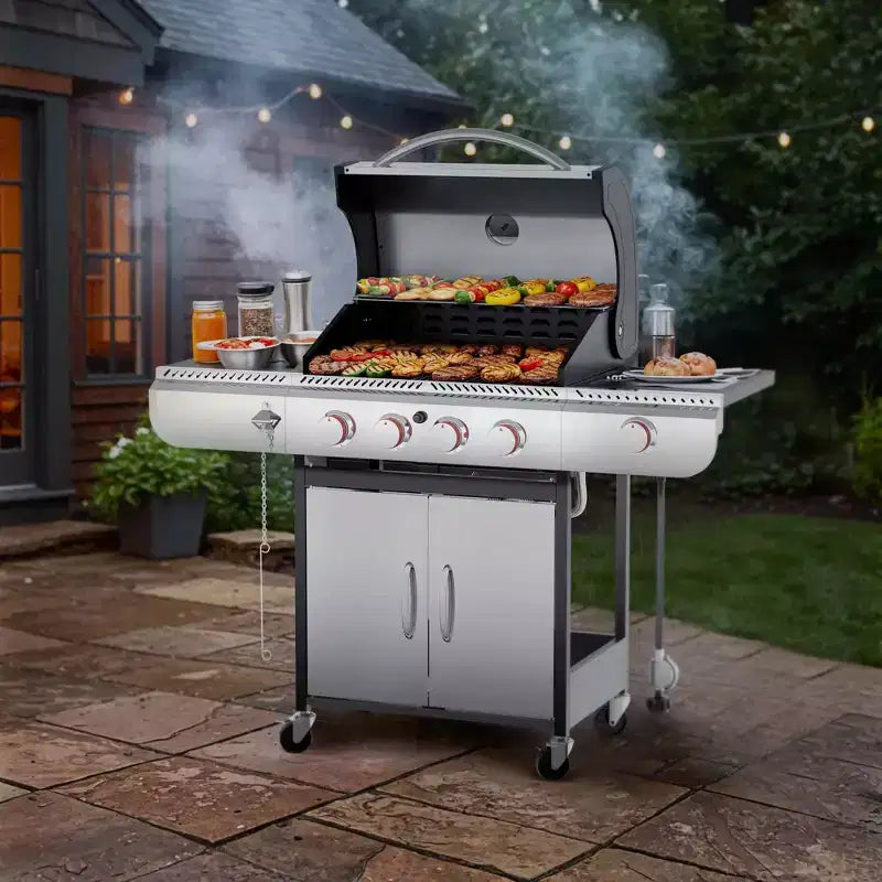 R.W. FLAME 42,000 BTU Propane BBQ Gas Grill  Enamel Grates, Removable Grease Tray, Perfect for Outdoor Cooking, Camping, Backyard, Patio & Deck