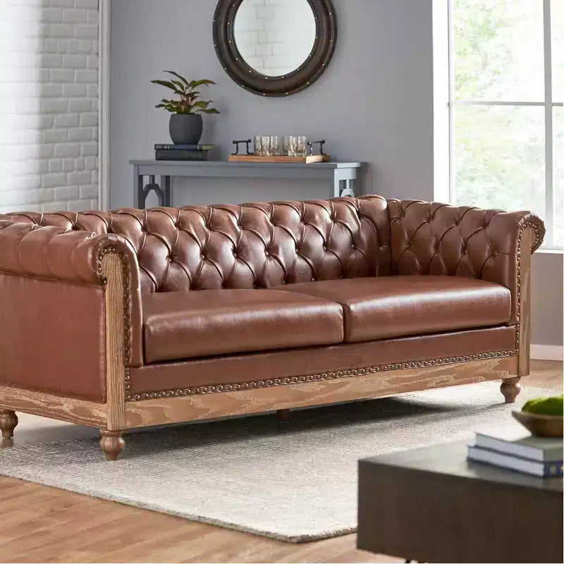 79W 3-Seat Sofa Couch, Retro Wooden Upholstered Tufted Sofa -Christopher Knight Home
