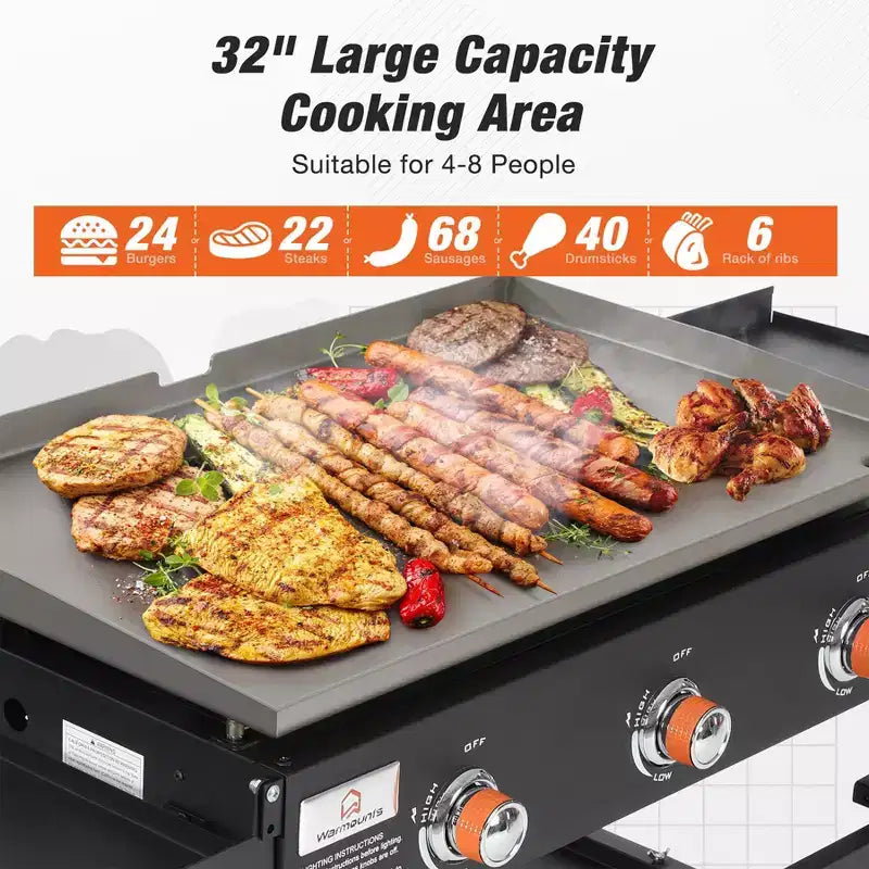 WARMOUNTS 32 Foldable Gas Griddle BBQ Grill Perfect for Outdoor Gathering