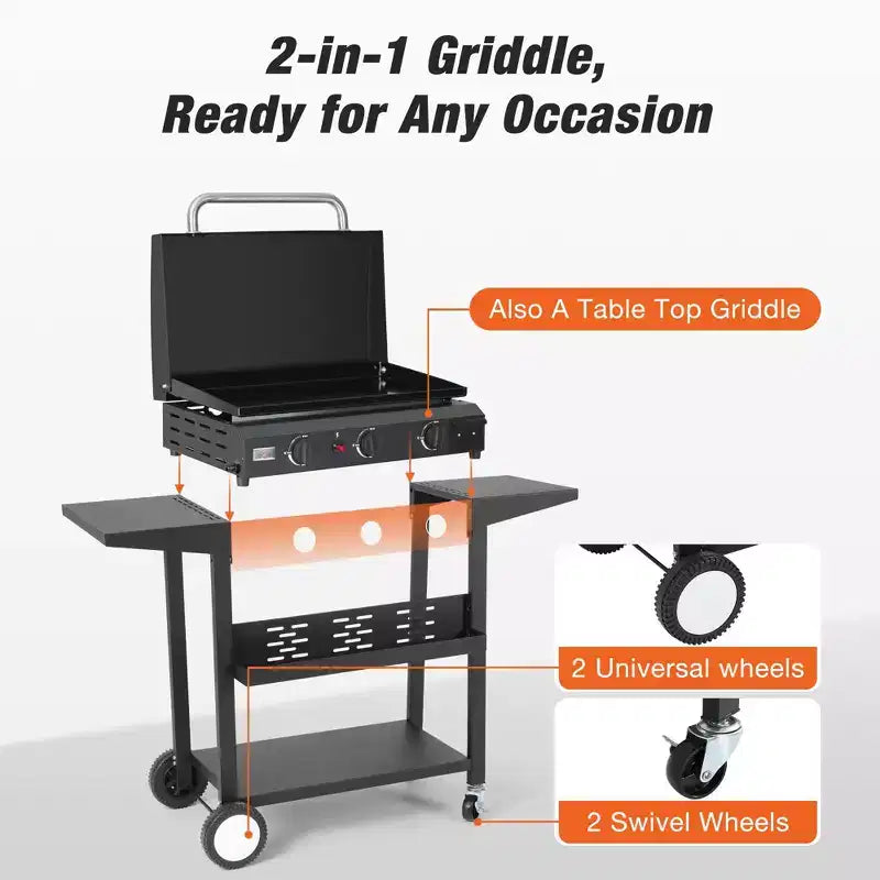 WARMOUNTS 23 Portable Gas Griddle BBQ Grill Perfect for Outdoor Gathering