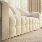 Canapé moderne 4 places Famapy 100.8W en velours blanc Teddy avec piètement en bois massif