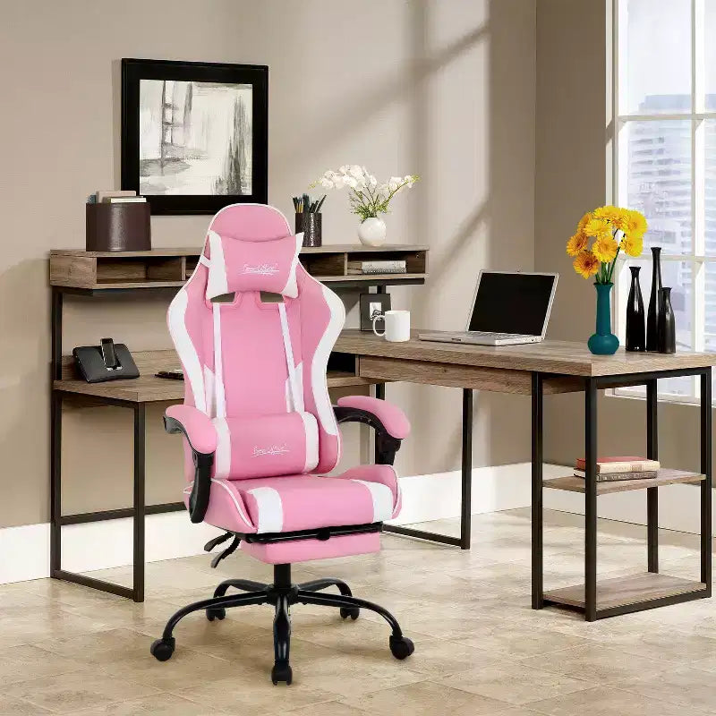 BestMassage Gaming Chair Office Computer Desk Chair Computer Chair with Footrest & Lumbar Support