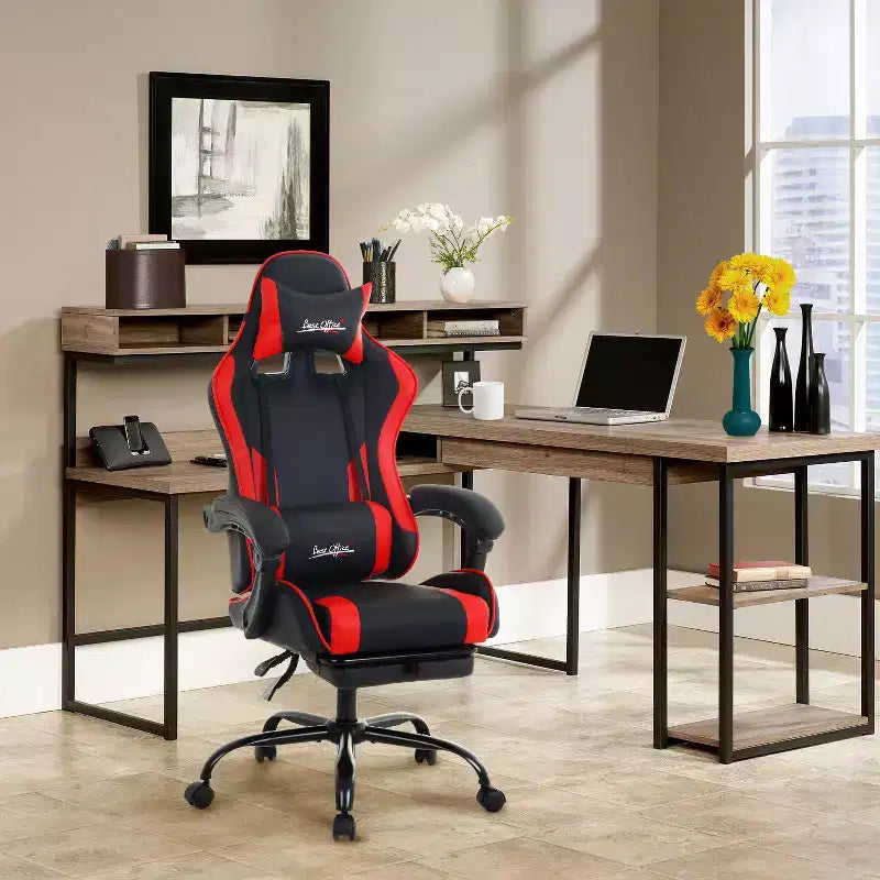 BestMassage Gaming Chair Office Computer Desk Chair Computer Chair with Footrest & Lumbar Support