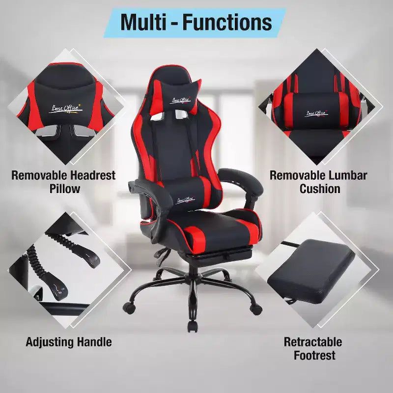 BestMassage Gaming Chair Office Computer Desk Chair Computer Chair with Footrest & Lumbar Support