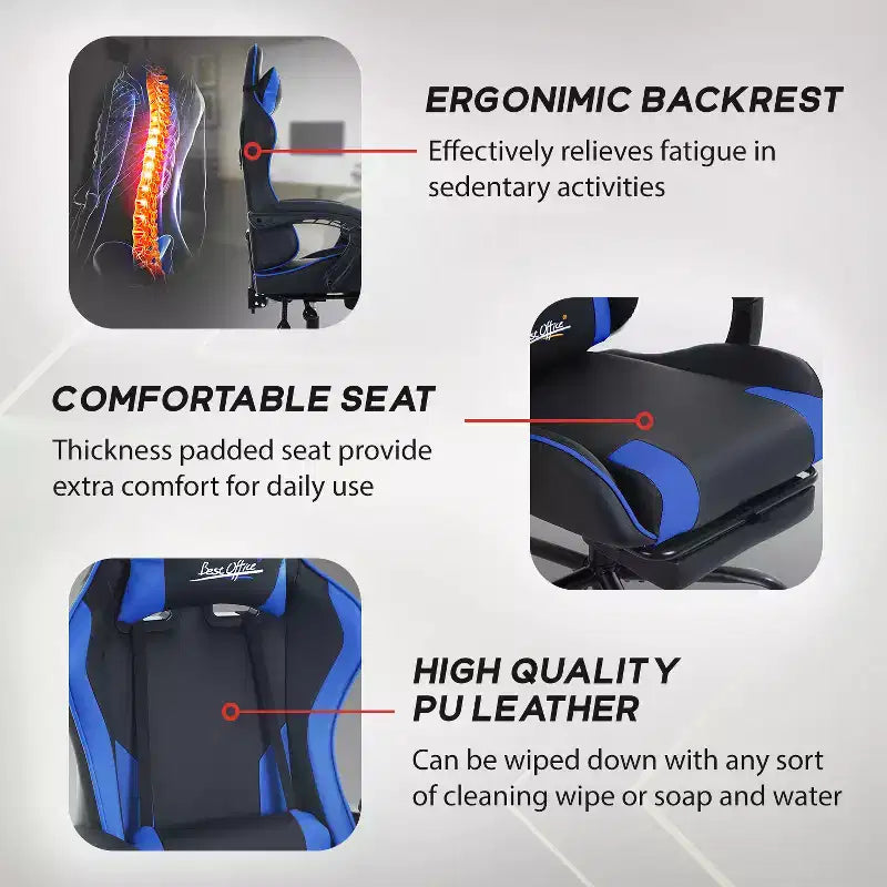BestMassage Gaming Chair Office Computer Desk Chair Computer Chair with Footrest & Lumbar Support