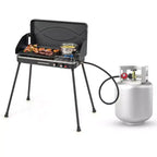 Costway Barbecue à gaz propane 2 en 1 avec 2 brûleurs, réchaud de camping portable avec pieds amovibles, Noir