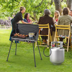 Costway Barbecue à gaz propane 2 en 1 avec 2 brûleurs, réchaud de camping portable avec pieds amovibles, Noir