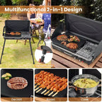 Costway Barbecue à gaz propane 2 en 1 avec 2 brûleurs, réchaud de camping portable avec pieds amovibles, Noir