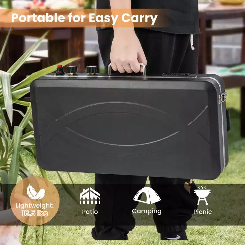 Costway Barbecue à gaz propane 2 en 1 avec 2 brûleurs, réchaud de camping portable avec pieds amovibles, Noir