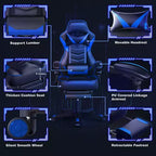 ELECWISH Gaming Chair with Footrest, Lumbar Support, Breathable Computer Chair with Pocket Spring Cushion, Chairs for Adults