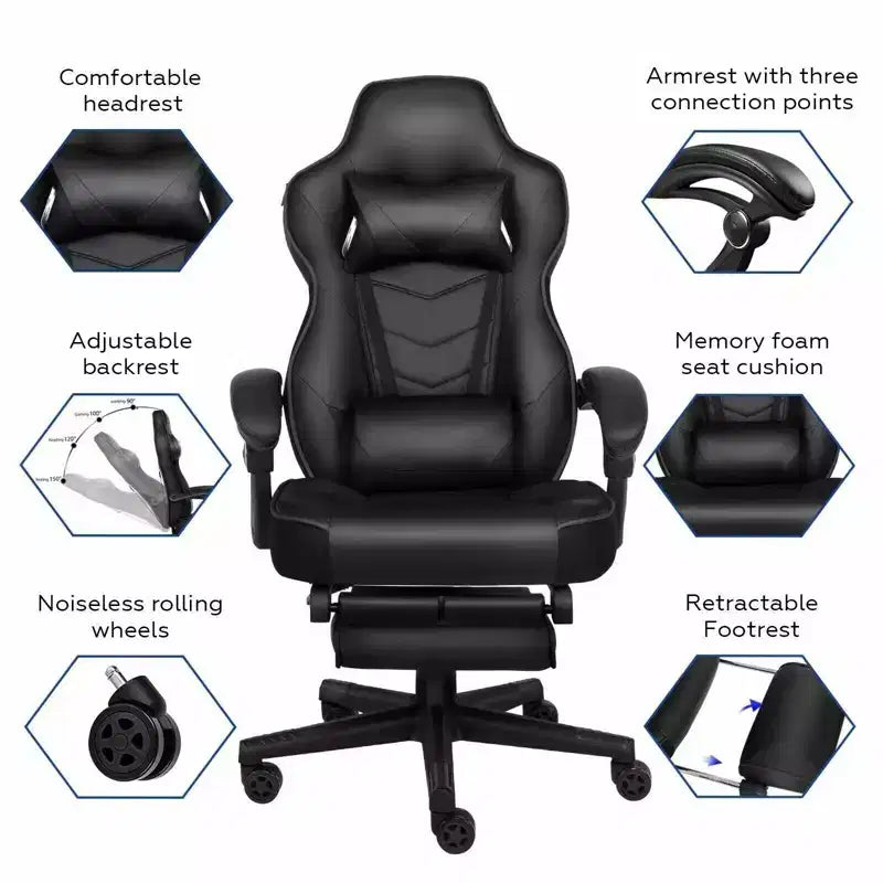 ELECWISH Gaming Chair with Footrest, Lumbar Support, Breathable Computer Chair with Pocket Spring Cushion, Chairs for Adults