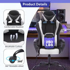 Chaise de jeu FDW Gaming Chaise de bureau massante confortable et élégante avec soutien lombaire réglable, pivotante à 360 degrés et roulettes silencieuses