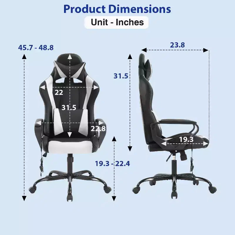 Chaise de jeu FDW Gaming Chaise de bureau massante confortable et élégante avec soutien lombaire réglable, pivotante à 360 degrés et roulettes silencieuses