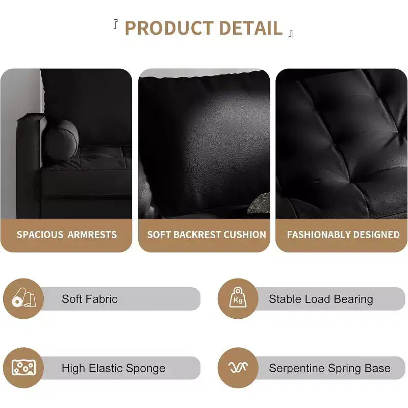 Tree City- 70 Faux Leather Loveseat Sofa, Mid-Century Modern 3-Seater Couch for Small Spaces, Apartment Living Room