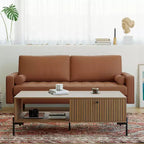 Tree City- 70 Faux Leather Loveseat Sofa, Mid-Century Modern 3-Seater Couch for Small Spaces, Apartment Living Room